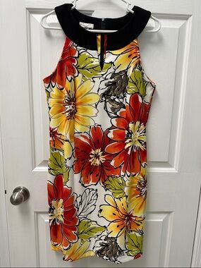 Kim Rogers Black-Collar Floral Dress with Yellow and Orange Print